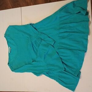 Bryan Walker Blue Asymmetrical Ruffle Hem Ruffle Sleeve Cotton Blouse A12